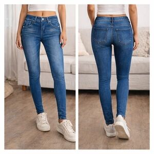 Genie Slim Jeggings L-XL — Faux Blue Denim Stretch Leggings NEW Never Worn